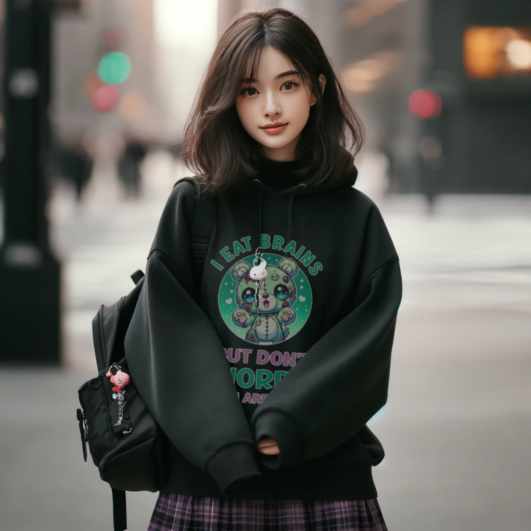 a woman in a black sweatshirt