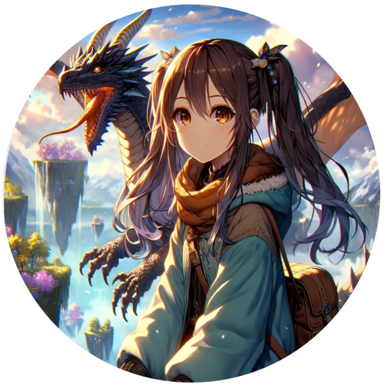 a cartoon of a girl with long hair and a dragon
